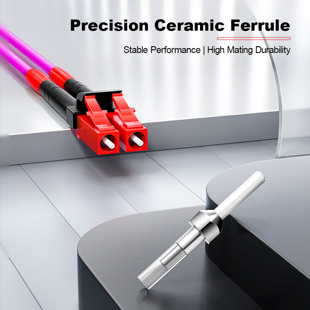 AMPCOM OM4 50/125μm LC to LC Multimode Duplex Fiber Patch Cable, LSZH 2.0mm Jacket