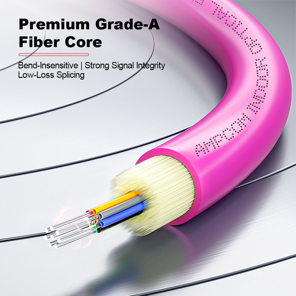 AMPCOM MPO-12 Harness, Multimode OM4 50/125µm 12 Fibers Optic Cable, MPO UPC (Female) to 12 x FC UPC, Magenta LSZH Jacket