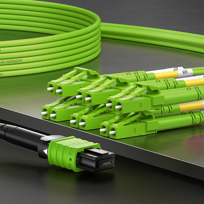 AMPCOM MPO-12 Harness, Multimode OM5 50/125µm 12 Fibers Optic Cable, MPO UPC (Female) to 6 x LC UPC Duplex, Magenta LSZH Jacket