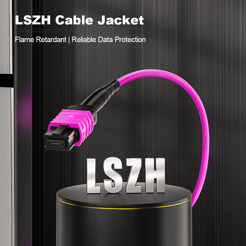 AMPCOM MPO-8 Harness, Multimode OM4 50/125µm 8 Fibers Optic Cable, MPO UPC (Female) to 4 x LC UPC Duplex, Magenta LSZH Jacket