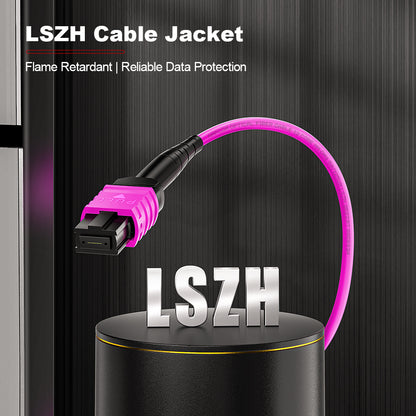 AMPCOM MPO-8 Harness, Multimode OM4 50/125µm 8 Fibers Optic Cable, MPO UPC (Female) to 4 x LC UPC Duplex, Magenta LSZH Jacket