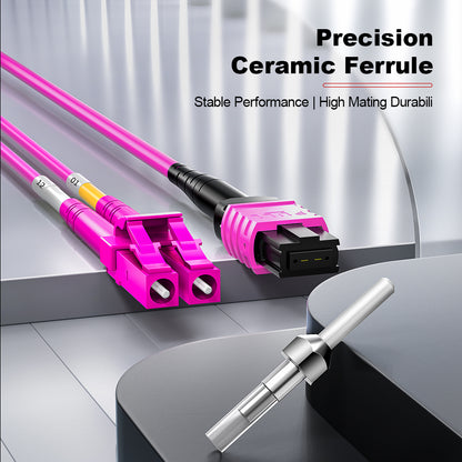 AMPCOM MPO-8 Harness, Multimode OM4 50/125µm 8 Fibers Optic Cable, MPO UPC (Female) to 4 x LC UPC Duplex, Magenta LSZH Jacket