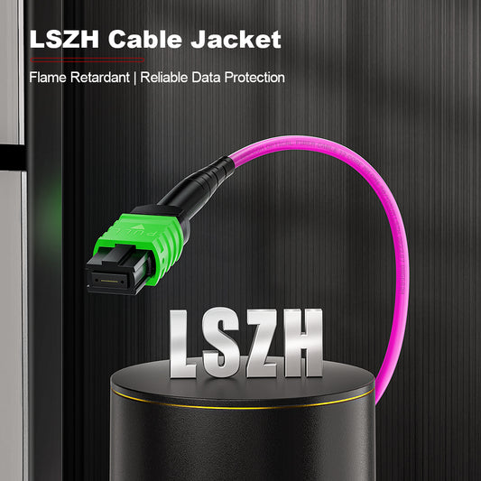 AMPCOM MPO Trunk Cable, MPO-8 APC (Female) to MPO-8 APC (Female), 8 Fibers, Multimode (OM4), LSZH/Riser, 0.35dB Max, Magenta
