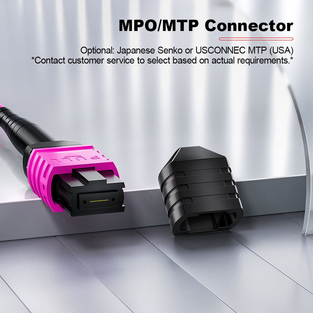 AMPCOM MPO-12 Jumper, Multimode OM4 50/125µm 12 Fibers Optic Cable, MPO UPC (Female) to MPO UPC (Female), Magenta LSZH Jacket