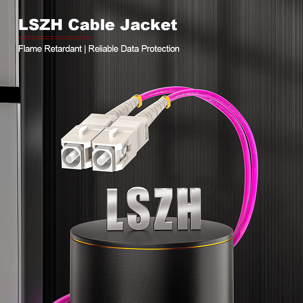 AMPCOM OM4 50/125μm SC to SC Multimode Duplex Fiber Patch Cable, LSZH 2.0mm Jacket
