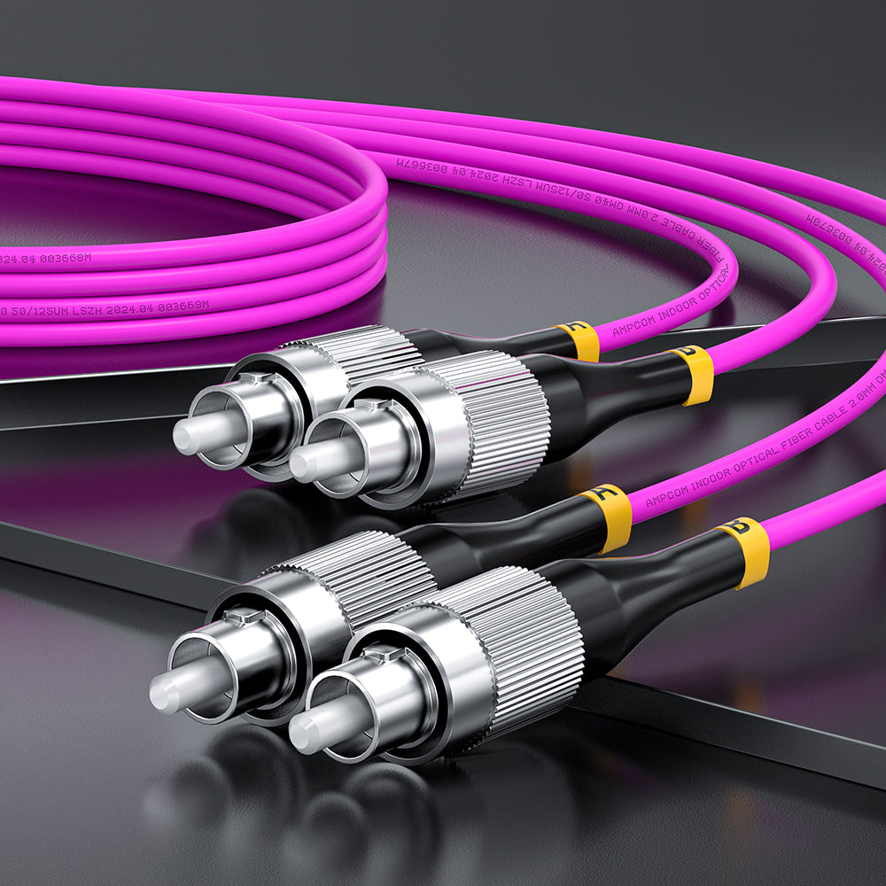 AMPCOM OM4 50/125μm FC to FC Multimode Duplex Fiber Patch Cable, LSZH 2.0mm Jacket