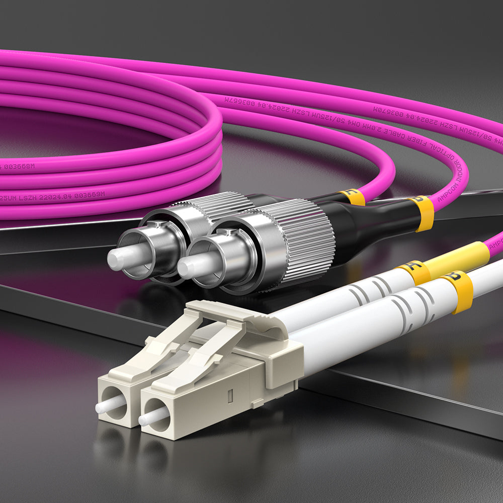 AMPCOM OM4 50/125μm SC to SC Multimode Duplex Fiber Patch Cable, LSZH 2.0mm Jacket