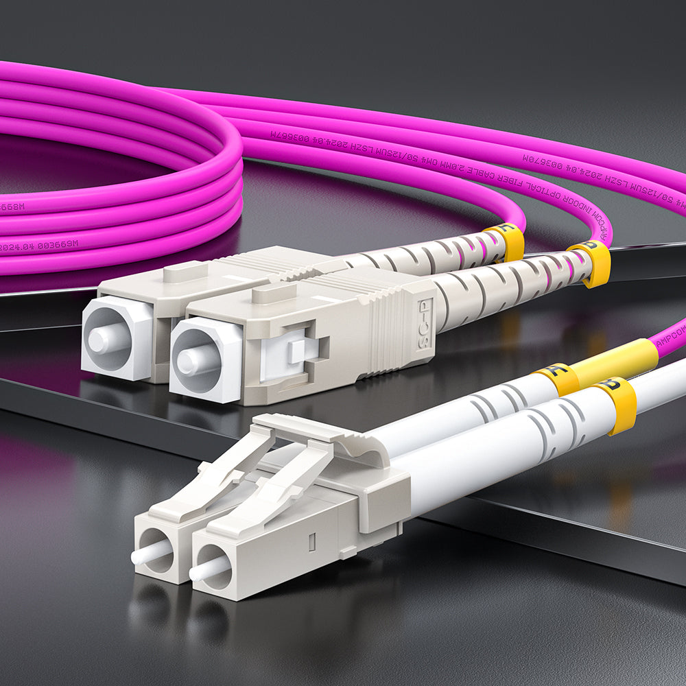 AMPCOM OM4 50/125μm SC to SC Multimode Duplex Fiber Patch Cable, LSZH 2.0mm Jacket