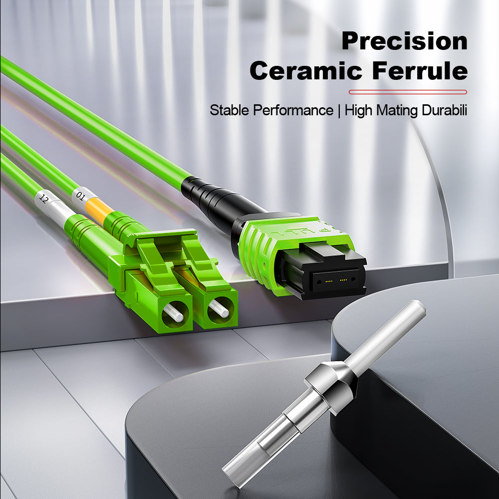 AMPCOM MPO-8 Harness, Multimode OM5 50/125µm 8 Fibers Optic Cable, MPO UPC (Female) to 4 x LC UPC Duplex, Magenta LSZH Jacket