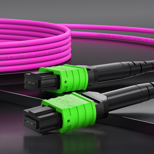 AMPCOM MPO Trunk Cable, MPO-8 APC (Female) to MPO-8 APC (Female), 8 Fibers, Multimode (OM4), LSZH/Riser, 0.35dB Max, Magenta