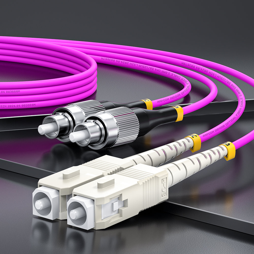 AMPCOM OM4 50/125μm FC to SC Multimode Duplex Fiber Patch Cable, LSZH 2.0mm Jacket