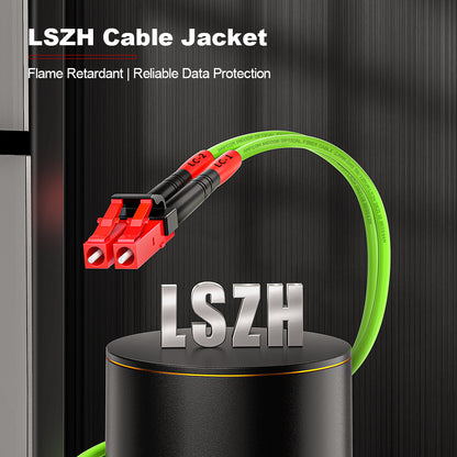 Cabo de fibra óptica duplex multimodo AMPCOM OM5 50/125 μm LC para LC, com revestimento LSZH de 2.0 mm.
