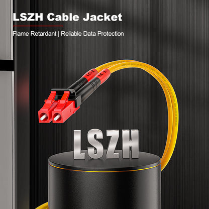 AMPCOM LC to LC SMF 9/125μm Single Mode (OS2) Duplex Fiber Optic Patch Cable, LSZH OFNR 2.0mm Jacket