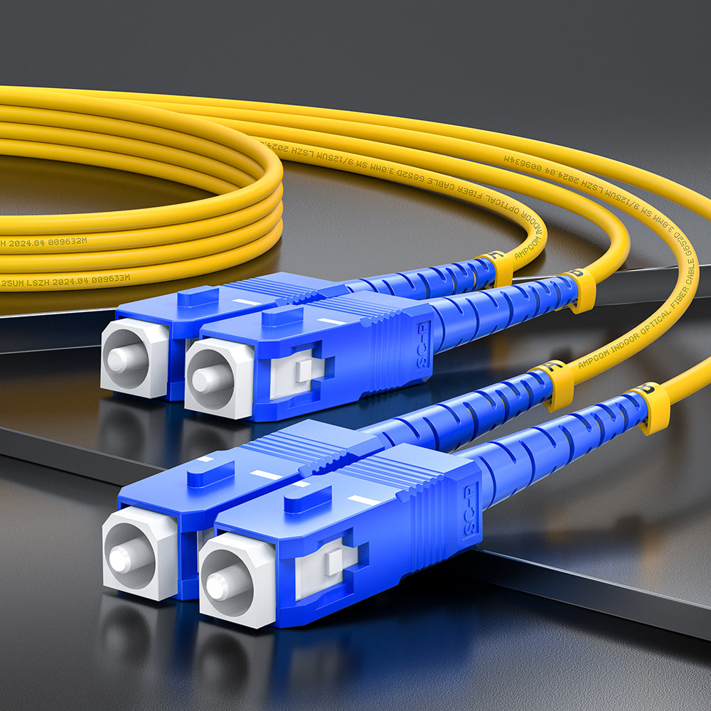 AMPCOM SC to SC SMF 9/125μm Single Mode (OS2) Duplex Fiber Optic Patch Cable, LSZH OFNR 2.0mm Jacket