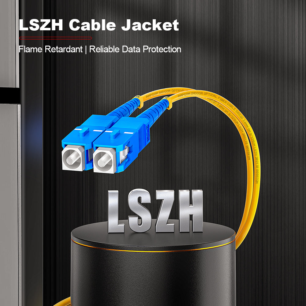 AMPCOM SC to SC SMF 9/125μm Single Mode (OS2) Simplex Fiber Optic Patch Cable, LSZH OFNR 2.0mm Jacket