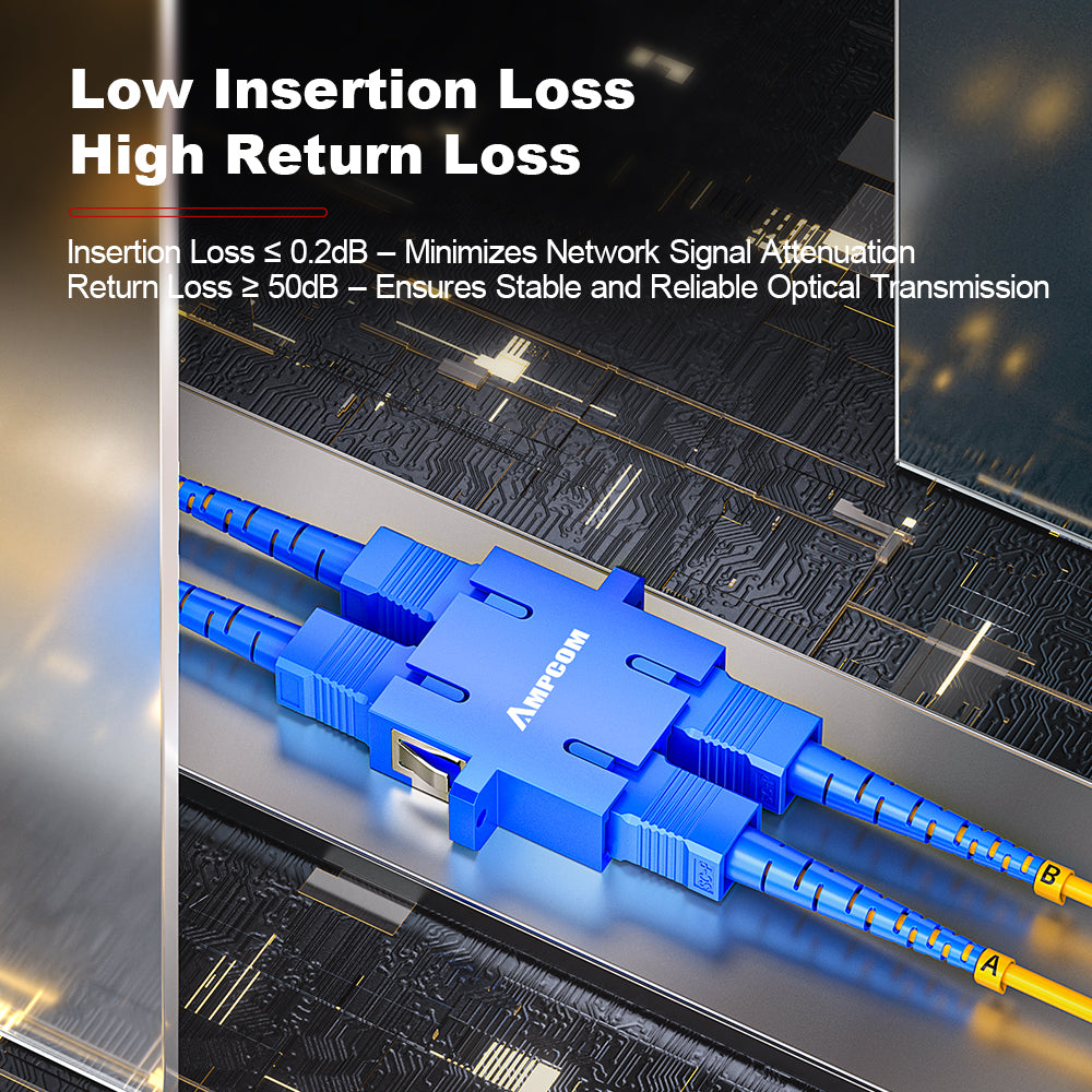 AMPCOM SC to SC SMF 9/125μm Single Mode (OS2) Simplex Fiber Optic Patch Cable, LSZH OFNR 2.0mm Jacket