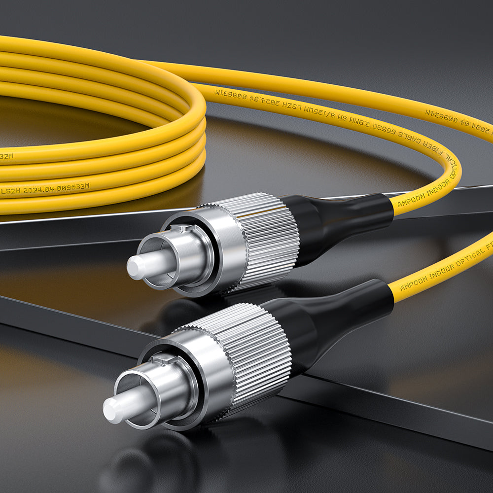 AMPCOM FC to FC SMF 9/125μm Single Mode (OS2) Simplex Fiber Optic Patch Cable, LSZH OFNR 2.0mm Jacket