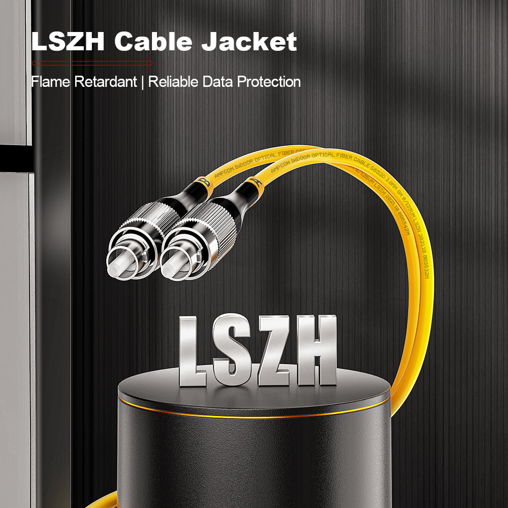 AMPCOM FC to FC SMF 9/125μm Single Mode (OS2) Simplex Fiber Optic Patch Cable, LSZH OFNR 2.0mm Jacket