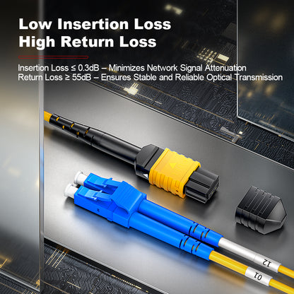 AMPCOM MPO-8 Harness, Single Mode (OS2 9/125μm) 8 Fibers Optic Cable, MPO UPC (Female) to 4 x LC UPC Duplex, Yellow LSZH Jacket ﻿