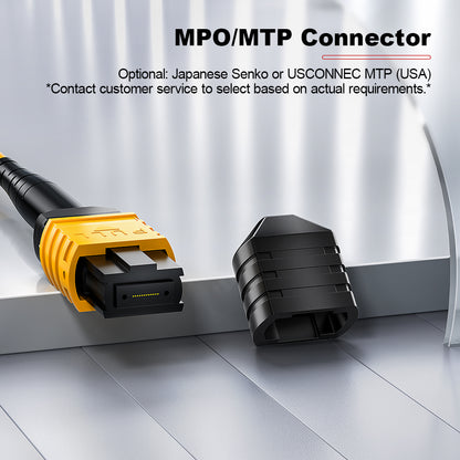 AMPCOM MPO-8 Jumper, Single Mode (OS2) 8 Fibers Optic Cable, MPO UPC (Female) to MPO UPC (Female), Yellow LSZH Jacket
