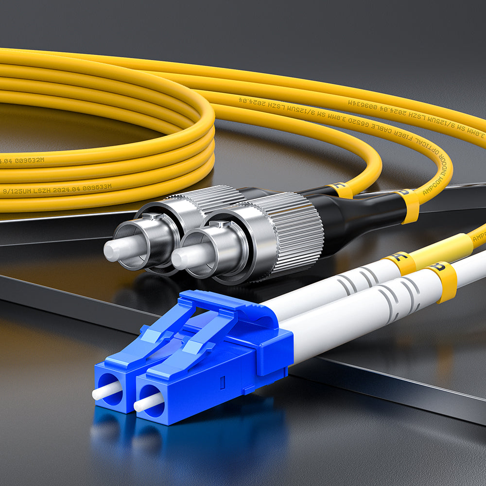 AMPCOM LC to SC SMF 9/125μm Single Mode (OS2) Duplex Fiber Optic Patch Cable, LSZH OFNR 2.0mm Jacket