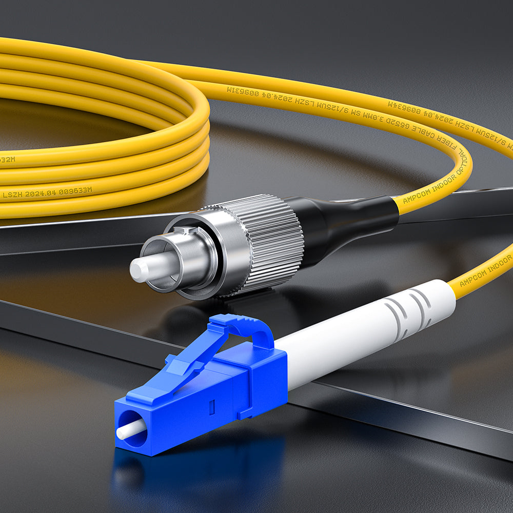 Cabo de fibra óptica simplex AMPCOM LC para LC SMF 9/125 μm monomodo (OS2), revestimento LSZH OFNR de 2.0 mm