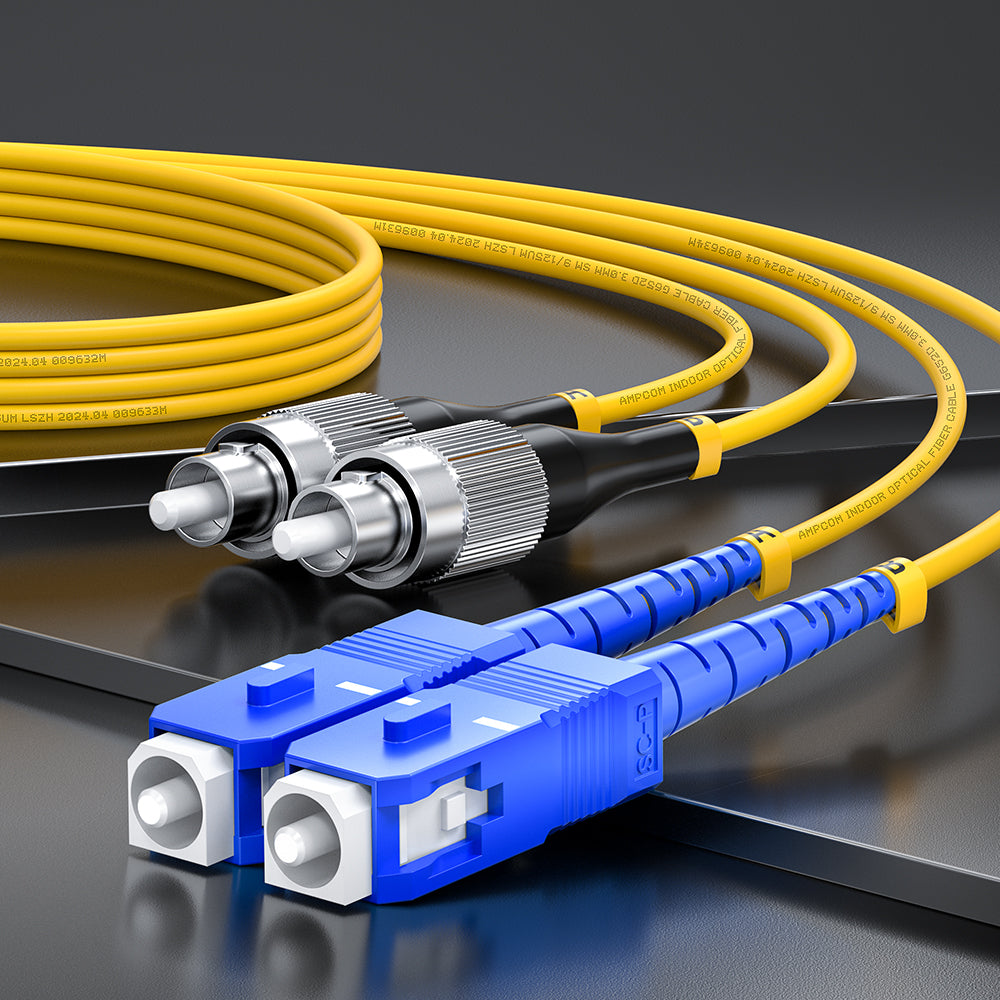 AMPCOM FC to FC SMF 9/125μm Single Mode (OS2) Duplex Fiber Optic Patch Cable, LSZH OFNR 2.0mm Jacket