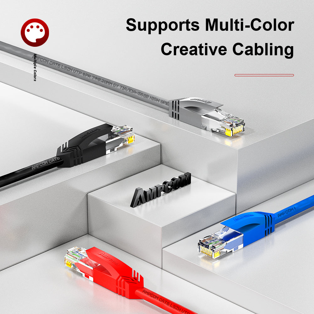 AMPCOM CAT6 UTP 24AWG LSZH Patch Cable for Data Center Cabling or Surveillance System Wiring