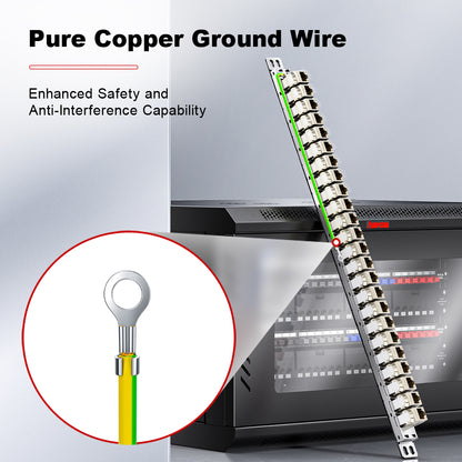 AMPCOM 1U 24‑Port Blank Patch Panel – SPCC Steel, Copper Ground Wire, Foldable Rear Cable Manager