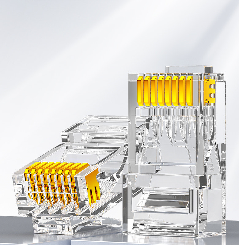 Data Rack Connector Rj45 AMPCOM RJ45 Connectors - UTP/STP, Shielded, Gold/Nickel Plated, Tool-Less