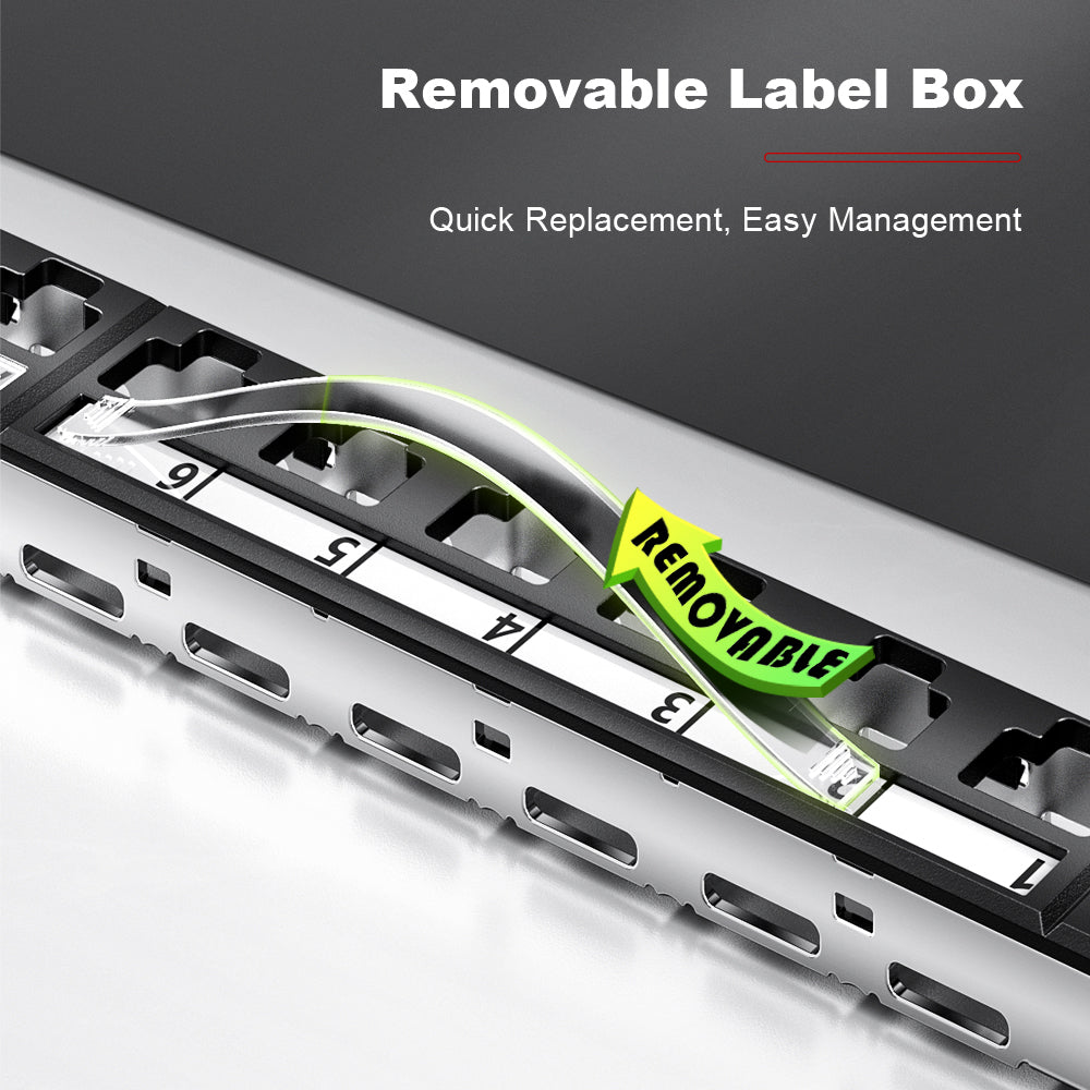 AMPCOM 0.5U 24-Port Unshielded Pass-Through Modular Patch Panel, 19-inch Rack Mount with Cable Management Rings