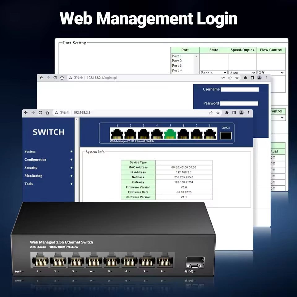 AMPCOM 8-Port 2.5GbE Managed Switch | 10G SFP+ Uplink, Fanless, Web Management, QoS, VLAN, LACP