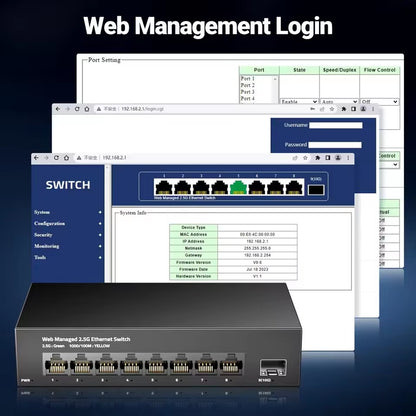 AMPCOM 8-Port 2.5GbE Managed Switch | 10G SFP+ Uplink, Fanless, Web Management, QoS, VLAN, LACP