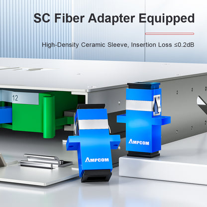 AMPCOM 72-Port Optical Distribution Frame (ODF), OM2 Singlemode Fiber Patch Panel with SC Couplers & Pigtails