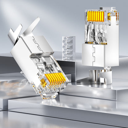 AMPCOM Cat6a W/ Tail Clip Shielded RJ45 Connector, Nickel-Plated Copper Shell, 1.3mm Conductor Hole