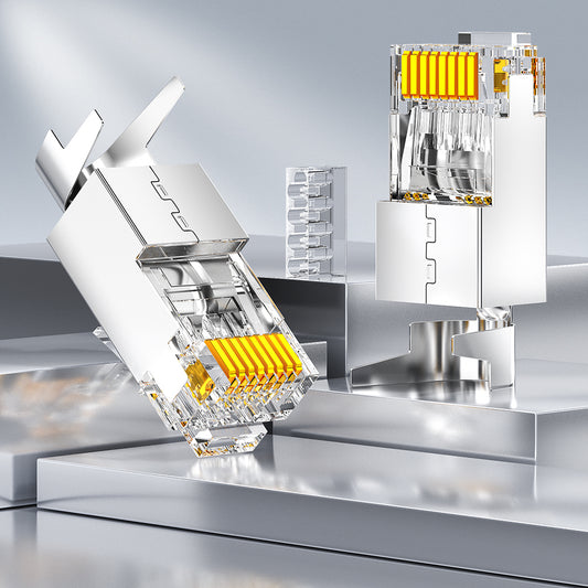 AMPCOM Cat6a W/ Tail Clip Shielded RJ45 Connector, Nickel-Plated Copper Shell, 1.5mm Conductor Hole