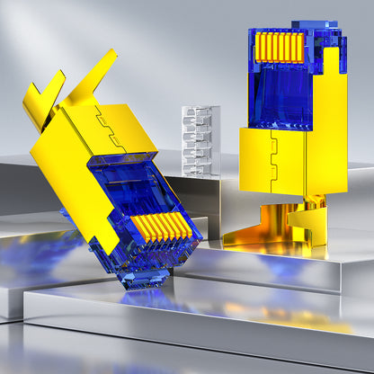 AMPCOM Cat7 W/ Tail Clip Shielded RJ45 Connector, 50μm Gold-Plated Contacts, Gold-Plated Copper Shell, 1.5mm Conductor Hole