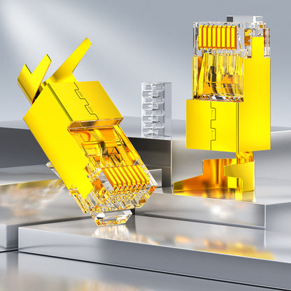 AMPCOM Cat7 W/ Tail Clip Shielded RJ45 Connector, 50μm Gold-Plated Contacts, Gold-Plated Copper Shell, 1.5mm Conductor Hole