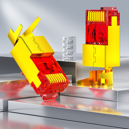 AMPCOM Cat7 W/ Tail Clip Shielded RJ45 Connector, 50μm Gold-Plated Contacts, Gold-Plated Copper Shell, 1.5mm Conductor Hole