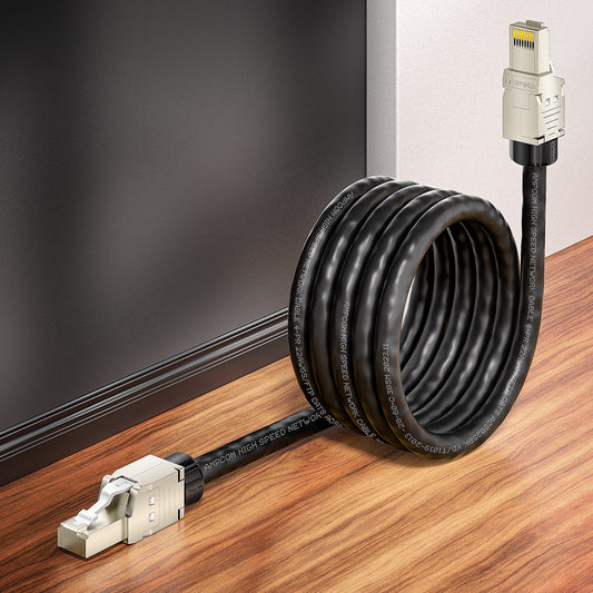 AMPCOM Custom CAT8 S/FTP Patch Cable, Zinc Alloy Shielded Connector, LSZH Flame-Retardant S/FTP Cable