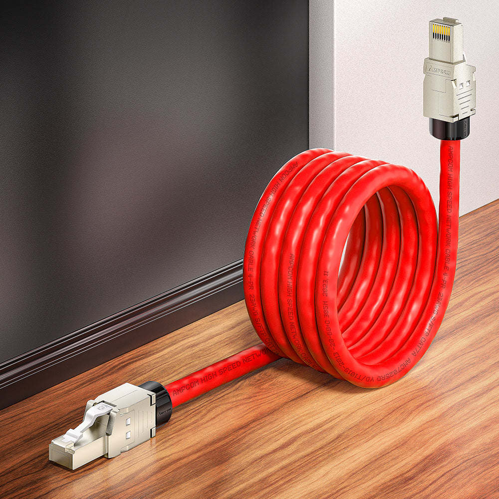 AMPCOM Custom CAT7 S/FTP Patch Cable, Zinc Alloy Shielded Connector, LSZH Flame-Retardant S/FTP Cable