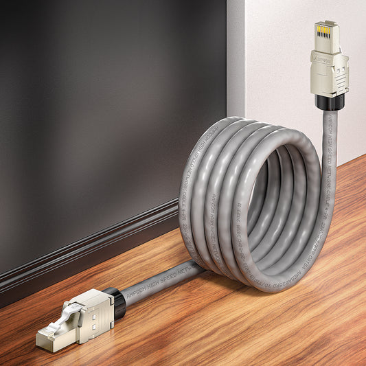 AMPCOM Custom CAT6a S/FTP Patch Cable, Zinc Alloy Shielded Connector, LSZH Flame-Retardant S/FTP Cable