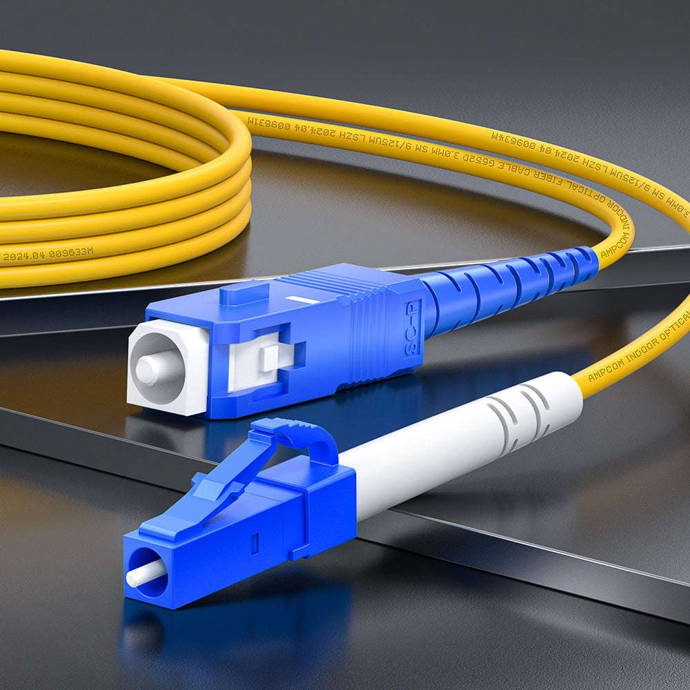 AMPCOM LC to SC SMF 9/125μm Single Mode (OS2) Simplex Fiber Optic Patch Cable, LSZH OFNR 2.0mm Jacket