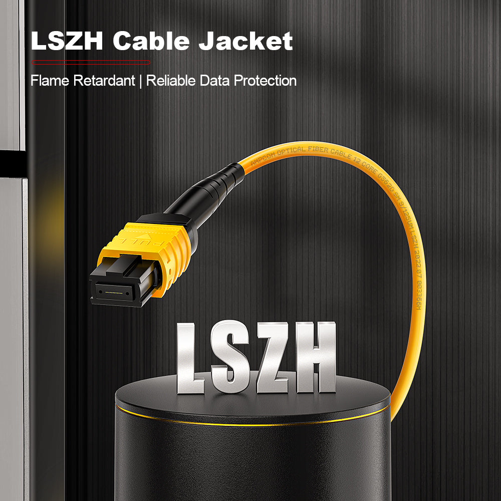 AMPCOM MPO-8 Harness, Single Mode (OS2 9/125μm) 8 Fibers Optic Cable, MPO UPC (Female) to 8 x FC UPC, Yellow LSZH Jacket ﻿