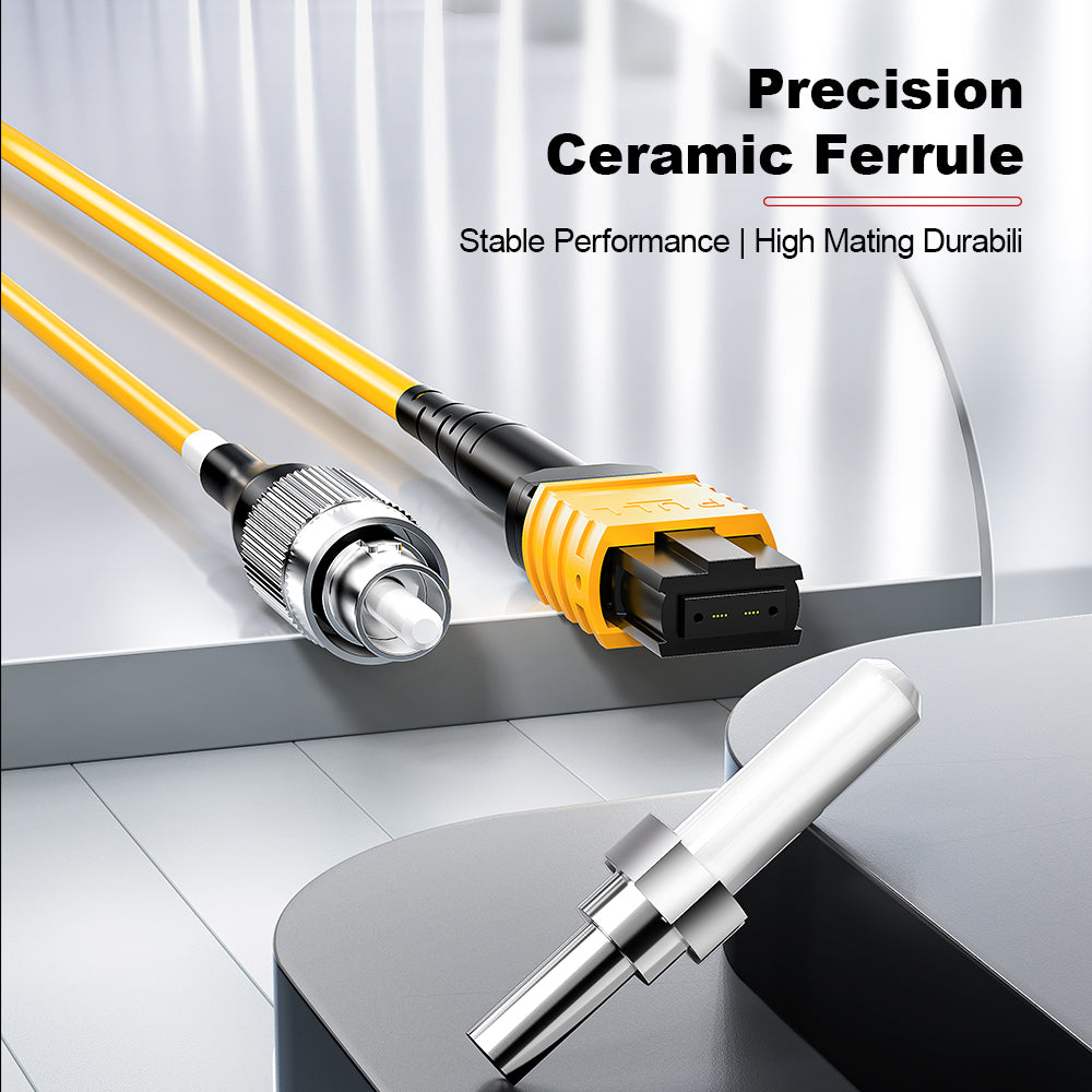 AMPCOM MPO-8 Harness, Single Mode (OS2 9/125μm) 8 Fibers Optic Cable, MPO UPC (Female) to 8 x FC UPC, Yellow LSZH Jacket ﻿
