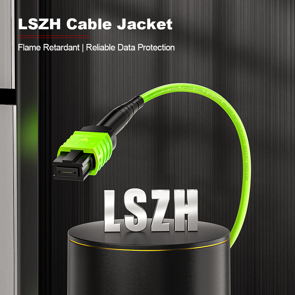 AMPCOM MPO-24 Jumper, Multimode OM5 50/125µm 24 Fibers Optic Cable, MPO UPC (Female) to MPO UPC (Female), Green LSZH Jacket