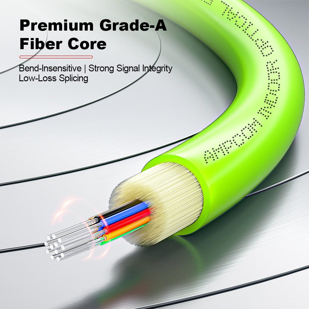 AMPCOM MPO-24 Jumper, Multimode OM5 50/125µm 24 Fibers Optic Cable, MPO UPC (Female) to MPO UPC (Female), Green LSZH Jacket