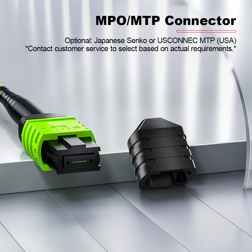 AMPCOM MPO-24 Jumper, Multimode OM5 50/125µm 24 Fibers Optic Cable, MPO UPC (Female) to MPO UPC (Female), Green LSZH Jacket