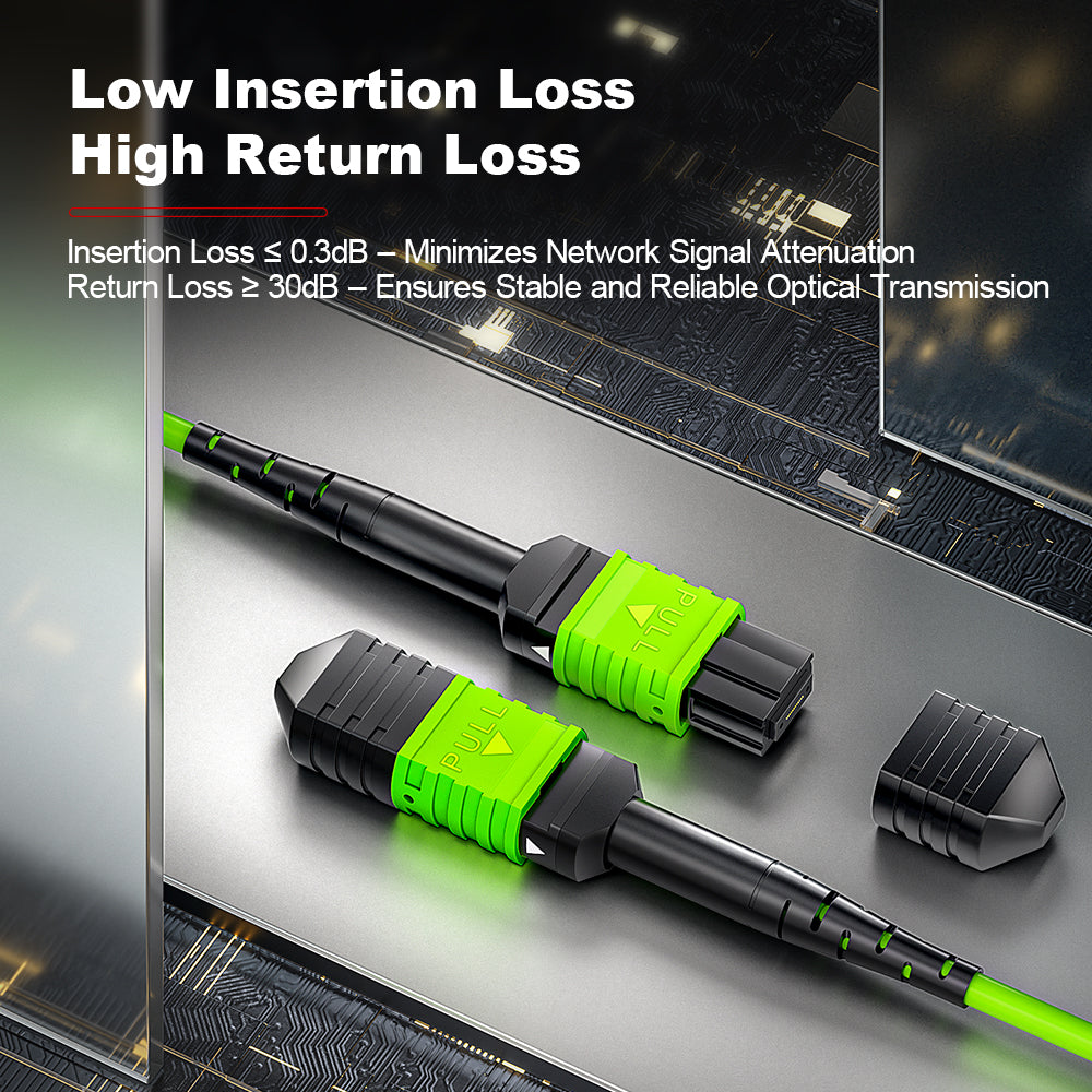 AMPCOM MPO-24 Jumper, Multimode OM5 50/125µm 24 Fibers Optic Cable, MPO UPC (Female) to MPO UPC (Female), Green LSZH Jacket