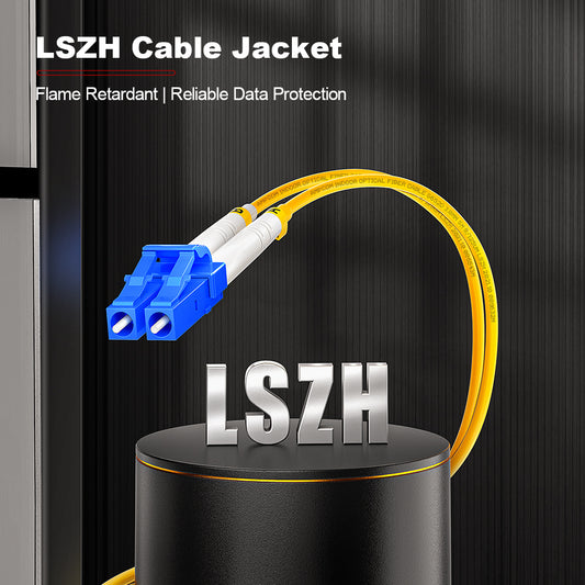 AMPCOM LC to FC SMF 9/125μm Single Mode (OS2) Duplex Fiber Optic Patch Cable, LSZH OFNR 2.0mm Jacket